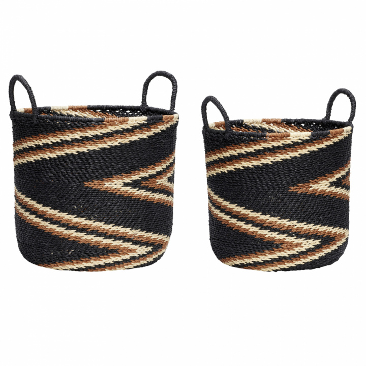 Körbe mit Griffen 2er Pack - Schwarz / Braun / Natur