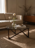 Couchtisch \'Modica\' Ø80 – Nussbaum/Glas