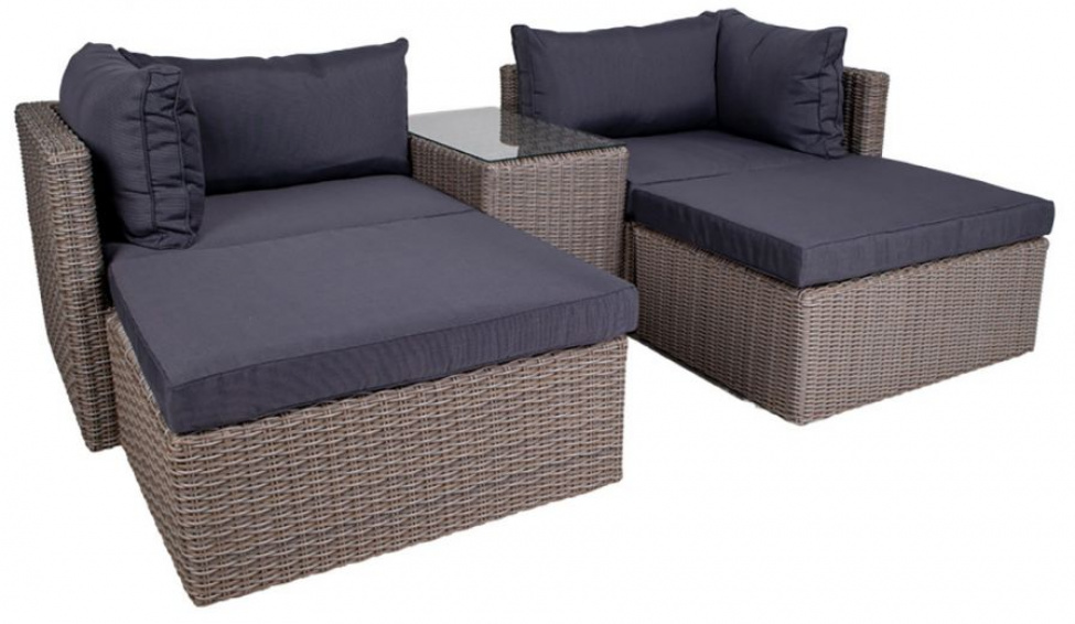 Lounge-Set - Grau mit schwarzen Kissen
