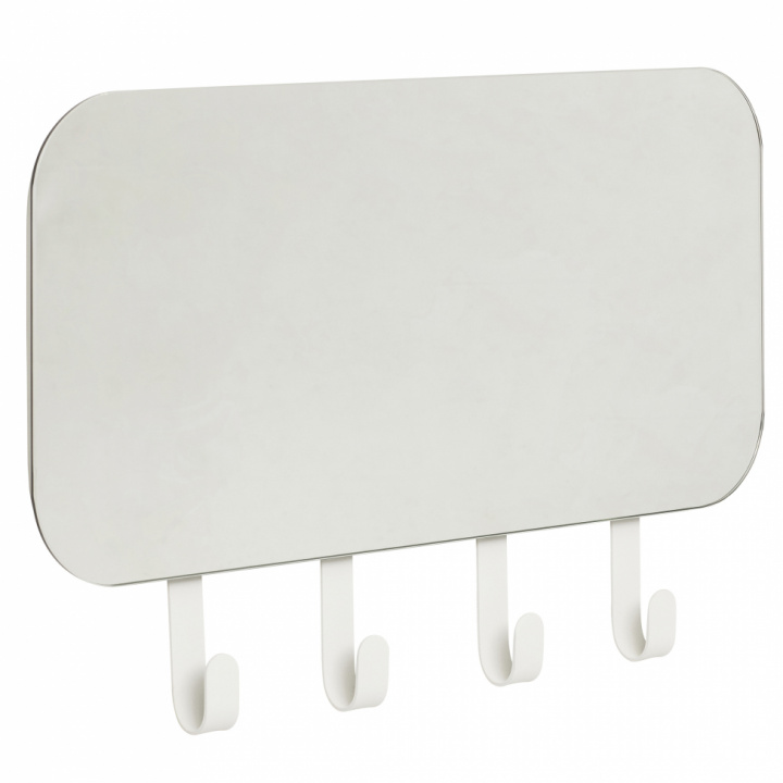 Kleiderbügel mit Spiegel 4 Haken - Metall / Weiß