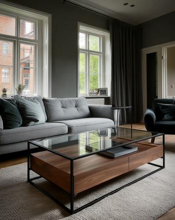 Couchtisch 'Detroit' - Walnuss / Schwarz