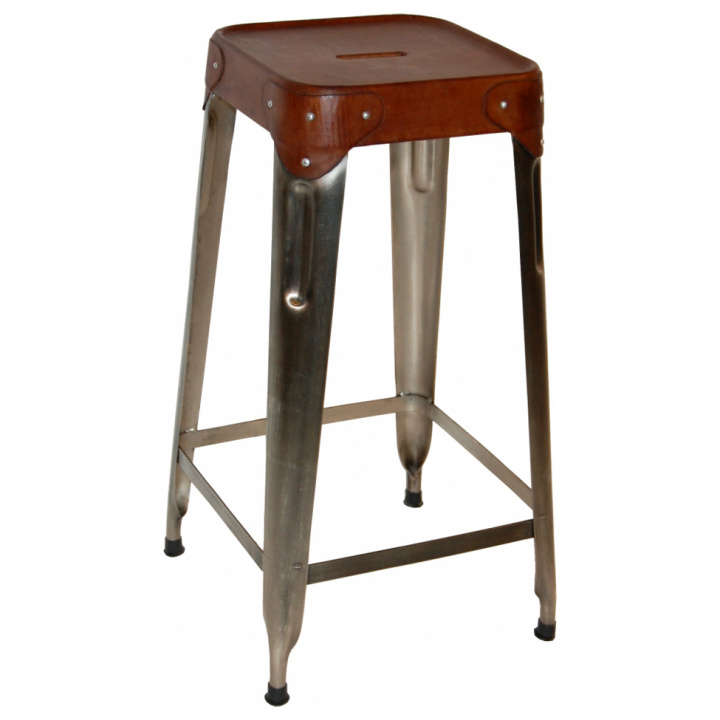 Hocker 70 cm - Stahl und Leder