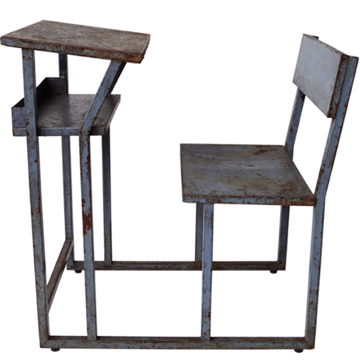 Schulbank und Tisch - Blau / Vintage