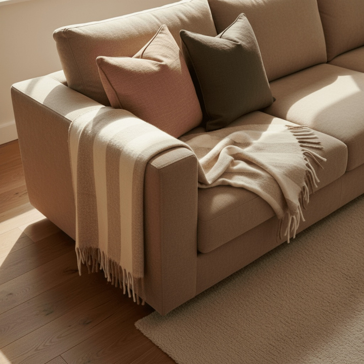 Karostoff \'Beatriz Stripe\' 130 x 170 cm – Beige/Weiß in der Gruppe Einrichtung / Textilien / Teppiche & Decken bei Reforma (V10201728)