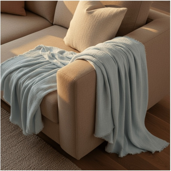 Musselindecke \'Dorena\' 130 x 170 cm – Blau in der Gruppe Einrichtung / Textilien / Teppiche & Decken bei Reforma (V10201737)