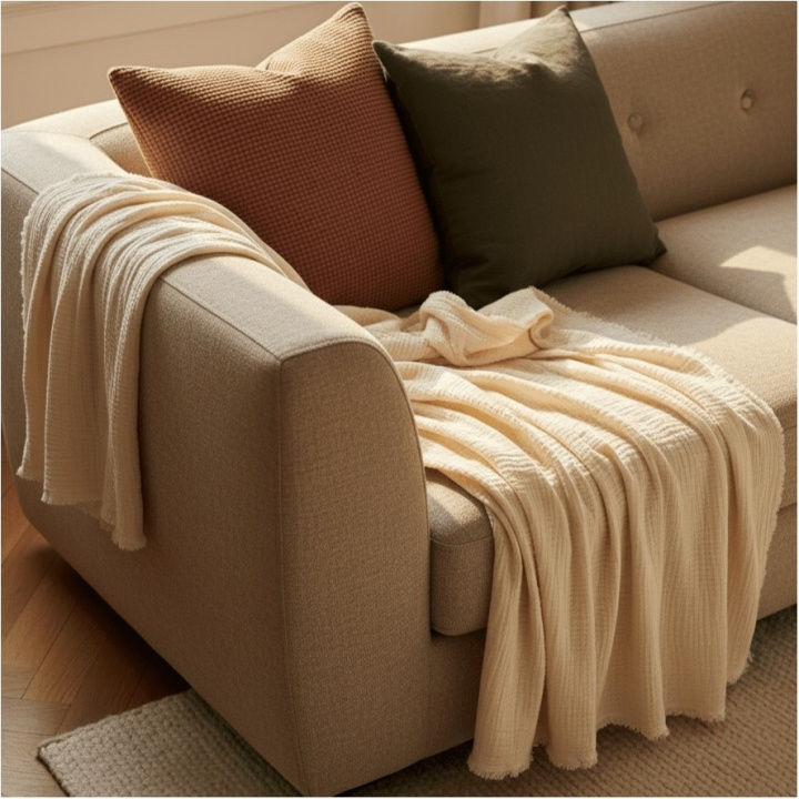 Musselindecke \'Dorena\' 130 x 170 cm – Weiß in der Gruppe Einrichtung / Textilien / Teppiche & Decken bei Reforma (V10201739)