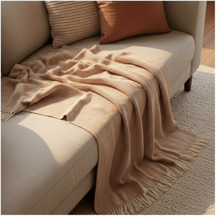 Baumwolldecke \'Denisa Fishbone\' 130 x 170 cm – Braun/Weiß in der Gruppe Einrichtung / Textilien / Teppiche & Decken bei Reforma (V10201747)
