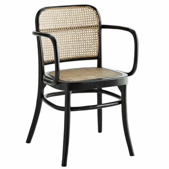 Stuhl mit Armlehnen - Schwarz / Rattan