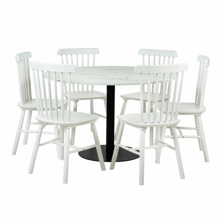 Essgruppe 'Marbelous Elsa' - 1 Tisch Ø120 & 6 Stühle