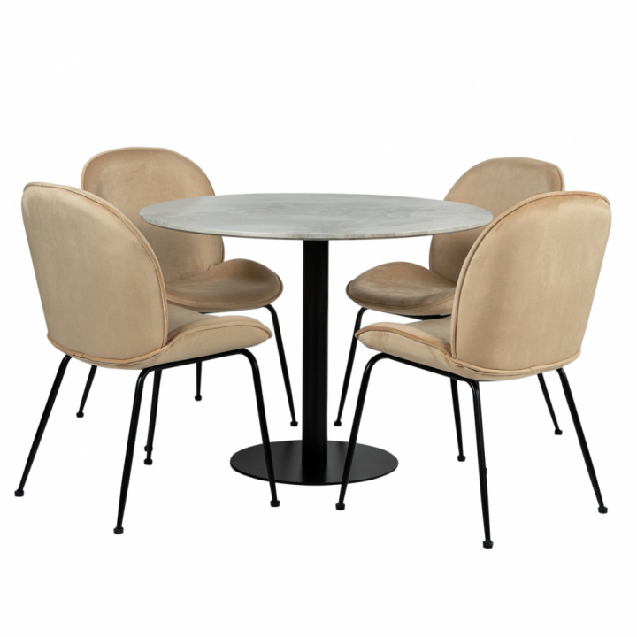 Essgruppe 'Marbelous Lux' - 1 Tisch Ø100 & 4 Stühle