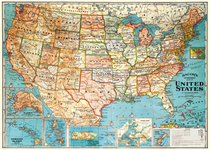 Plakat - Karte der Vereinigten Staaten